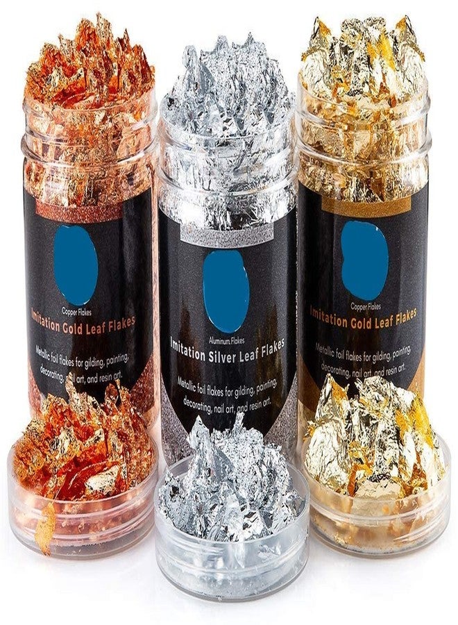 GSWC Gold, Silver, Copper Metallic Flakes - 3 Bottles, 0.54 oz, 2.3 oz Total, Glitter Flakes for Resin, Nail Arts, Painting, Crafts - Image 2